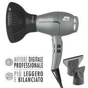 Parlux Digitalyon Pack with MagicSense Diffuser Professional Digital Hair Dryer with Negative Ions Made in Italy Glitter Gray