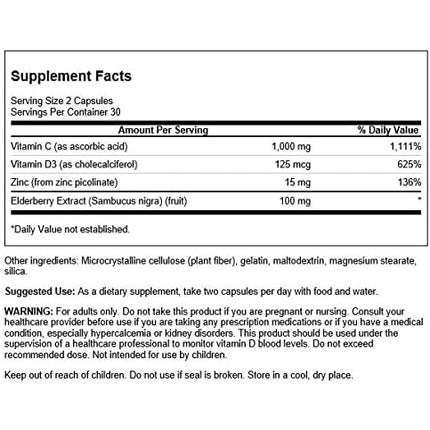 Swanson High Potency Ultimate Immune Defense with Vitamin C, D, Zinc & Elderberry 60 Capsules
