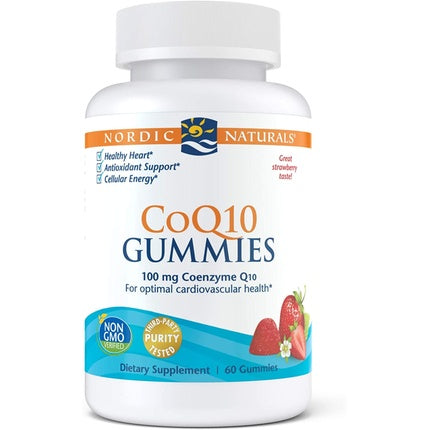 Nordic Naturals CoQ10 Gummies Strawberry 100mg 60 Gummies - Heart Health Cellular Energy Production Antioxidant Support - Non-GMO Vegan