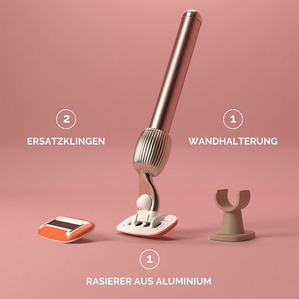 Fler The Razor Starter Set - Women's Razor with Replaceable Razor Heads and Holder, Unisex Razor with Aloe Vera and Vitamin E, Blush Pink