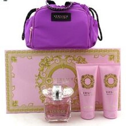 Versace Bright Crystal Gift Set Eau De Toilette Spray 90ml Body Lotion 100ml Shower Gel 100ml And Cosmetic Bag