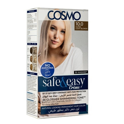 Cosmo Cosmetics Safe & Easy Cream No Ammonia Permanent Hair Color Kit Ultra Light Blonde 100