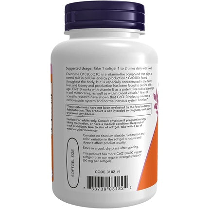 NOW CoQ10 600mg Maximum Strength with Vitamin E and Lecithin 60 Softgels