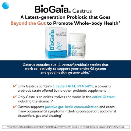 BioGaia Gastrus Chewable Tablets Adult Probiotic Supplement for Stomach Discomfort Constipation Gas Bloating Regularity Non-GMO 30 Tablets - Pack of 2