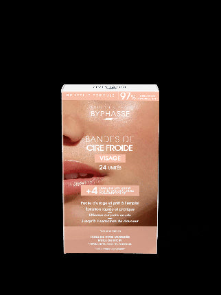 Byphasse Cold Wax Strips For Face & Delicate Areas For Sensitive Skin 24 Strips 4 Wipes