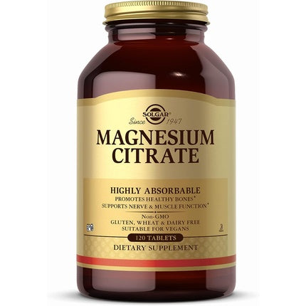 Solgar Magnesium Citrate 120 Tablets - Promotes Healthy Bones Supports Nerve Muscle Function - Highly Absorbable - Non-GMO Vegan Gluten Free Kosher