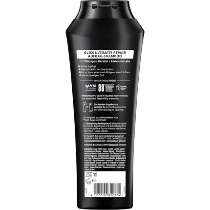 Gliss Ultimate Repair Shampoo 250ml with Liquid Keratin & Pearl Extract for Severely Damaged and Dry Hair