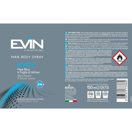 EVIN HOMME 24 Men's Air Freshener Black Pepper and Vetiver Leaves 150ml
