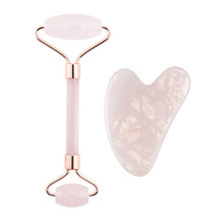 Palsar 7 Rose Quartz Jade Roller & Gua Sha Set Massage Roller And Gua Sha Rose Plate