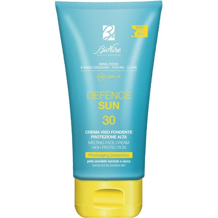 BioNike Defence Sun Face Cream 30+ for Normal and Dry Skin Antioxidant Waterproof and Non-Adhesive Triple Light Protection 50ml