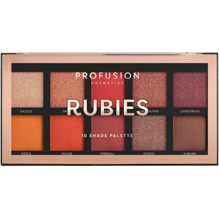 Profusion Cosmetics Rubies 10 Shade Eyeshadow Palette Blendable Multi-Finish