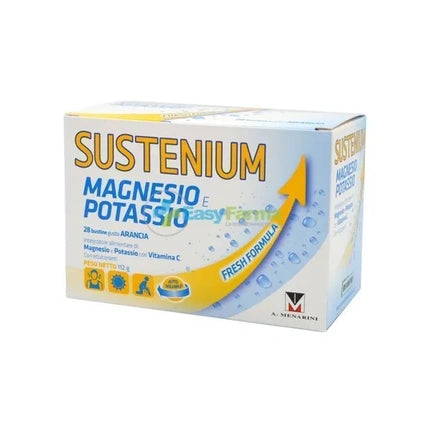 A Menarini Sustenium Magnesium And Potassium Fresh Formula Supplement 28 Sachets Orange Flavor