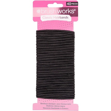 Brushworks Classic Black Hairbands - Pack of 40