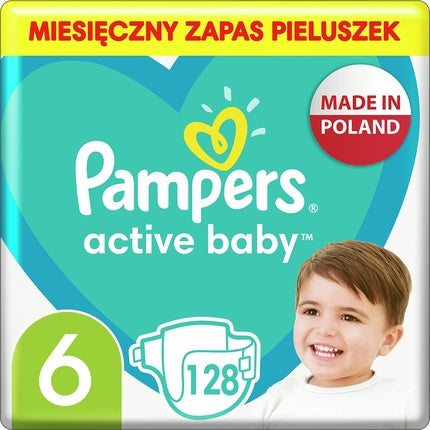 Pampers Baby Nappies Size 6 13-18kg Active Baby Nappies, Pack Of 128