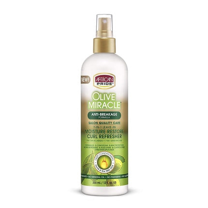 African Pride Olive Miracle 7-IN-1 Leave-In Moisture Restore Hair Curl Refresher with Olive and Tea Tree Oil 12oz