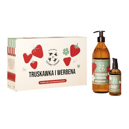 Mydlarnia Cztery Szpaki Strawberry And Verbena Massage Oil Set - 100ml Oil + 500ml Liquid Soap