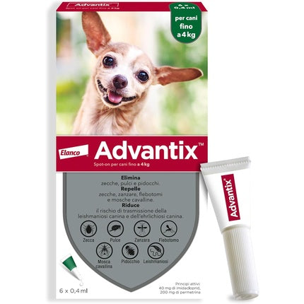 Advantix Spot-On Antiparasitic for Dogs Up to 4kg 6 Pipettes 0.4ml
