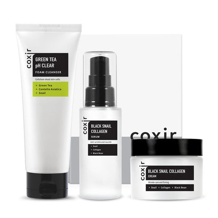 [coxir] Black Snail Gift Set Foam Cleanser Serum Cream Black Rice Bean Sesame Snail Mucin Collagen Peptide Repairing Firming Korean Skin Care