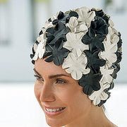 Fashy Women's Rubber Petal Swim Cap Black White