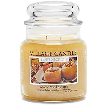 Village Candle Spiced Vanilla Apple, Medium Glass Apothecary Jar Scented Candle