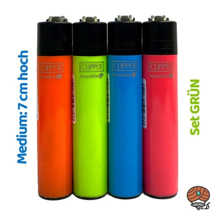 Clipper Medium Flint Lighters Solid Fluorescent Branded - Pack of 4