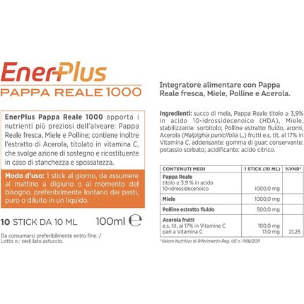 ENERPLUS Royal Jelly 1000 Dietary Supplement 10ml Sachets - Pack of 10