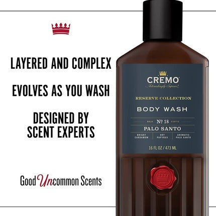 CREMO Reserve Collection Palo Santo Body Wash for Men Luxury Fragrance Shower Gel 473ml