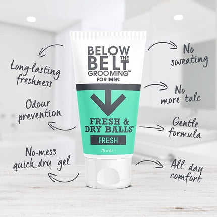 Below The Belt Grooming Fresh & Dry Balls Intimate Deodorant and Anti Chafing Cream for Men 75ml