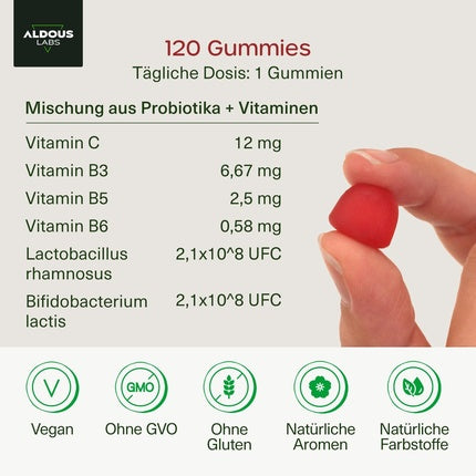 Probiotic Gummies for Kids 120 Gummies Natural Cherry Flavor Gut Health Bifidobacterium Lactobacillus Vitamin C B3 B5 B6
