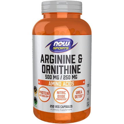 NOW Sports Nutrition Arginine & Ornithine 500/250mg Amino Acids 250 Veg Capsules