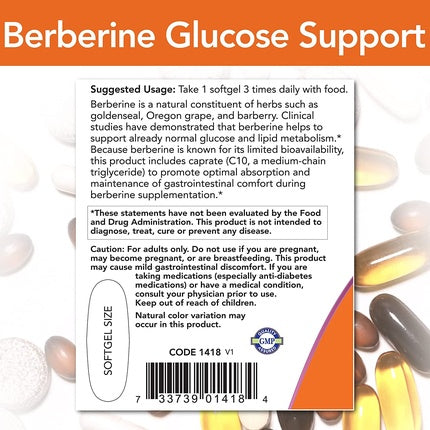 NOW Berberine Glucose Support with MCT Oil 90 Softgels