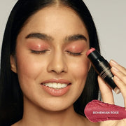 NudeStix Nudies Bloom Blush Stick with Blending Brush 3-in-1 Dewy Color for Cheeks Eyes Lips 0.25oz 7g Bohemian Rose