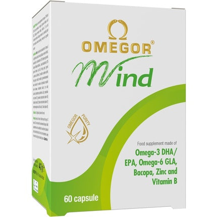 OMEGOR Mind Memory and Cognitive Function Supplement with Omega 3 DHA Bacopa Monnieri Extract Borage Oil Zinc B Vitamins Molecular Distillation TG Form 60 Capsules