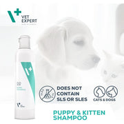 Vet Expert Puppy/Kitten Shampoo Gentle Care for Delicate and Sensitive Skin with Allantoin, Panthenol, Aloe Leaf Juice, Lanolin, and Oat Proteins 250ml