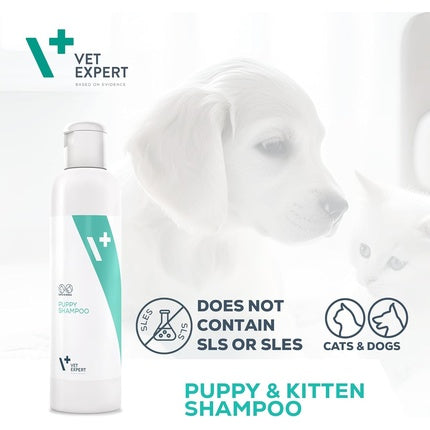 Vet Expert Puppy/Kitten Shampoo Gentle Care for Delicate and Sensitive Skin with Allantoin, Panthenol, Aloe Leaf Juice, Lanolin, and Oat Proteins 250ml