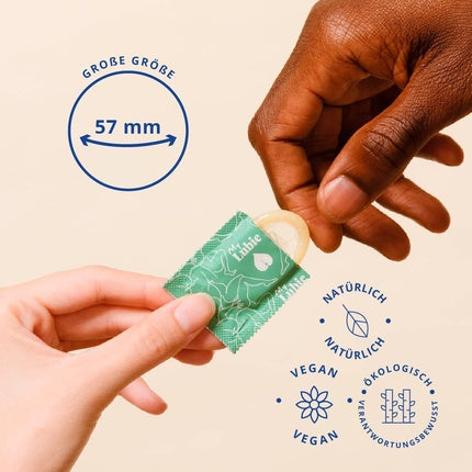 MY LUBIE Large Size Ultra Thin Condoms 12 Pack - Vegan, Fair Trade, and Healthy - XL Size 57mm - Skin to Skin Sensation and Durability - German Premium Quality