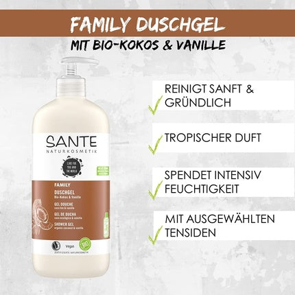 Sante Naturkosmetik Bio Coconut & Vanilla Shower Gel 950ml Family Size with Pump Dispenser