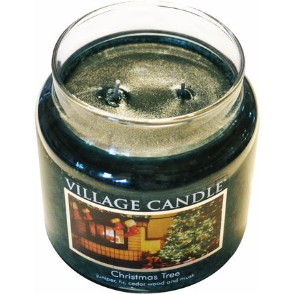 Village Candle Christmas Tree Medium Glass Apothecary Jar Scented Candle 16oz Green