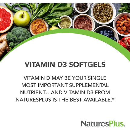 NaturesPlus Vitamin D3 5000 IU Bone Health Heart Health & Immune System Support Supplement 60 Softgels