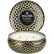 Voluspa Burning Woods 3 Wick Tin Candle Jar 12 Oz 40 Hour Burn Time