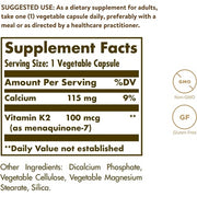 Solgar Vitamin K2 (MK-7) 100mcg Bone Health Vegetable Capsules 50 Count