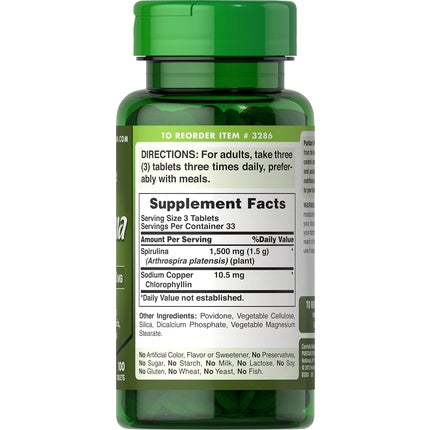 Puritan's Pride Spirulina 500mg - 100 Tablets