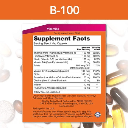 Now B-100 Vitamin Dietary Supplement for Nervous System Health
