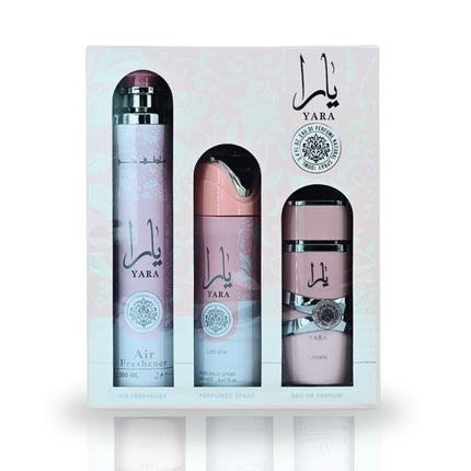 Lattafa Yara Eau de Parfum 100ml, Air Freshener 300 ml + Perfumed Spray 200ml