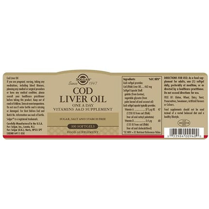 Solgar Cod Liver Oil Softgels 100 Pack