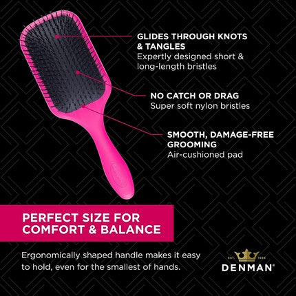 Denman D90L Tangle Tamer Ultra Hairbrush for Long and Strong Hair with Nylon Bristles - Pink