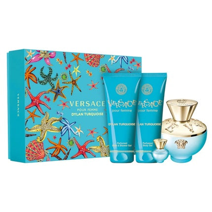 Versace Dylan Turquoise Pour Femme Gift Set - 100ml Edt Spray + 5ml Edt Spray + 100ml Shower Gel + 100ml Body Lotion