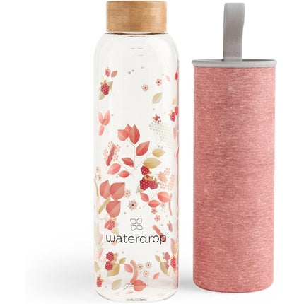 Waterdrop Edition Glass Bottle 600ml BPA Free with Bamboo Lid and Neoprene Protection Sleeve Sustainable Borosilicate Glass Flair