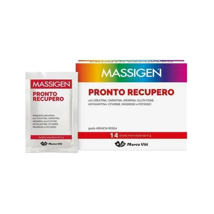 Massigen Pronto Recupero 14 Single Dose Sachets With Red Orange Flavor