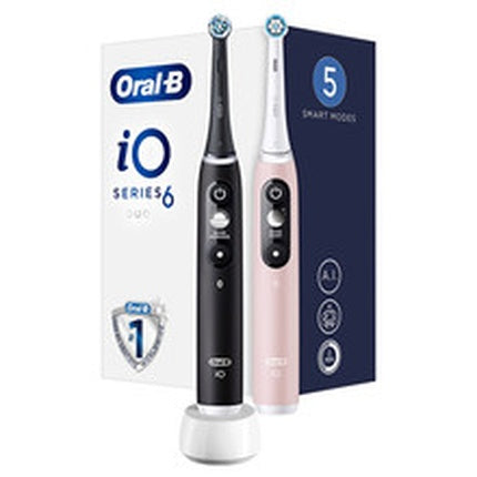 Oral B Io6 Series Duo Pack Electric Toothbrush Black And Pink Sand Extra Handle 2 Pieces
